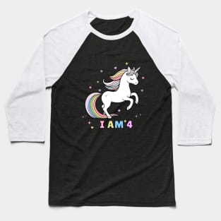 Magical Unicorn 4th Birthday T-Shirt – Dreamy Four Year Old Celebration! Baseball T-Shirt